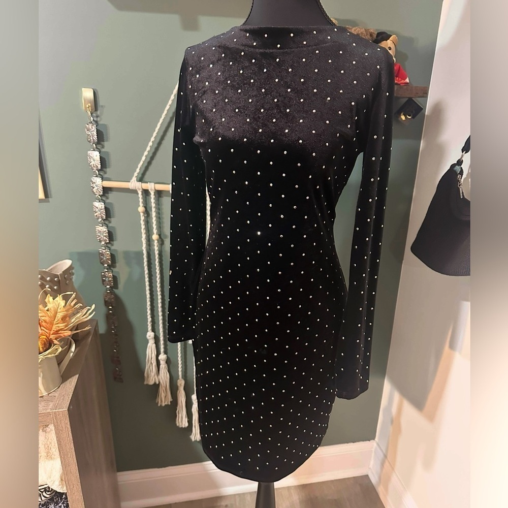 H&M Black Velvet Studded Dress with Low Back Size S 🧚♀️